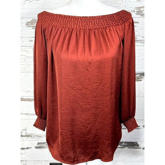 CABI Foxy Off Shoulder Blouse Burnt Orange Sz XS #3690 NWOT - Picture 2 of 5